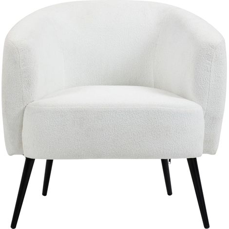 Fauteuil design tissu effet lin bouclé blanc pieds métal noir 72x73x73 cm