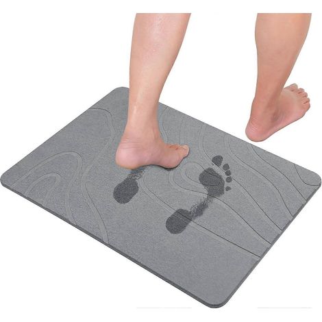 Tapis de bain en pierre de terre de diatomées, tapis de sol en pierre naturelle à séchage rapide, tapis de bain 60 x 39 cm, tapis de bain super absorbant, (gris foncé) (1/5)
