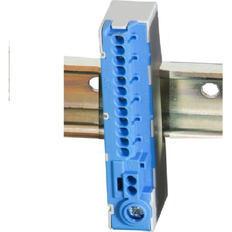 Bornier barrette bleu 80A – Raccordement automatique 15 trous – 12x1 à 2,5 mm² + 2x1 à 4 mm² + 1x25 mm² – Montage rail din – Pollmann (1/2)