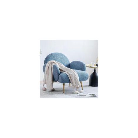 Fauteuil rembourré moderne, pieds en métal noir, idéal pour salon, chambre ou coin café, bleu