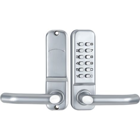 (Argent) Serrure de porte mécanique sans clé avec clavier et poignée, clavier et poignée étanches, serrure de porte numérique en acier inoxydable avec clavier. (1/5)