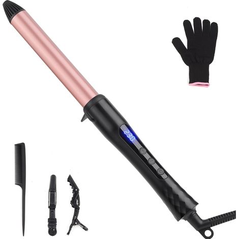 Curling Wire, 25 mm Ceramic Curling Iron Curler Temperature Adjustable for Long Medium Hair Double Tension with Glove (1/5)