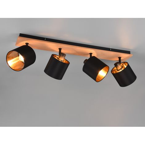 Deckenstrahler TOMMY 4-flammig Holzoptik, Stoffschirme Schwarz Gold B: 70cm (1/5)
