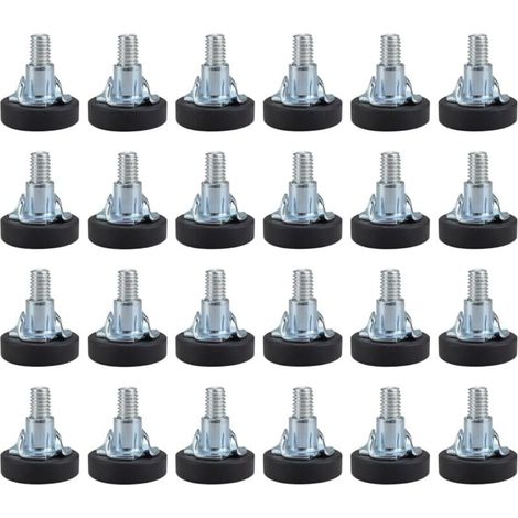 24 pieds de meubles réglables, avec base en plastique PVC antidérapante, réglage de hauteur maximal de 20 mm et écrous carrés. (1/4)