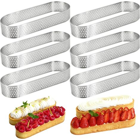 Stainless Steel Oval Tart Mould, Set of 6, Cake Circle, Heat Resistant, Ideal for Pies and Cakes, Perforated Pie Moulds for Perfect Baking, 13 x 4.5 x 2 cm (1/5)