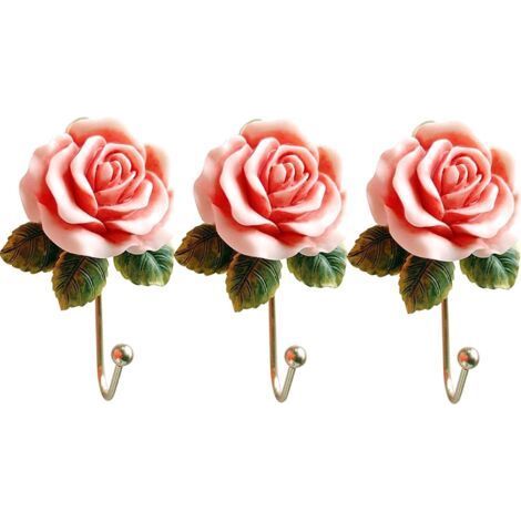 BUNTHAUS 3 PCS Rose Résine Mur Crochets Mur Monté Créatif Fleur Fer Crochet pour Suspendre Manteau/Chapeau/Clé/Serviette/Sac À Main Crochets/Cintres Chambre Décoration Murale (1/5)