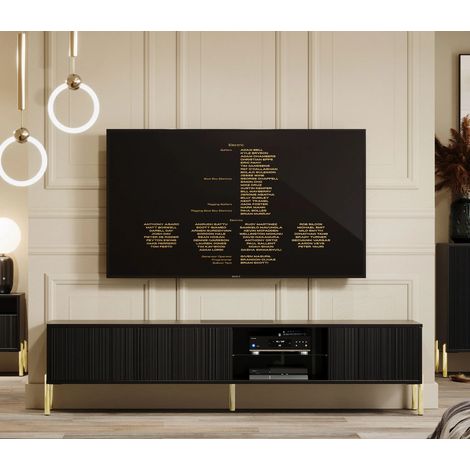 AX LIVING Benvie TV Lowboard schwarz 175 cm Sideboard Lamellenfronten