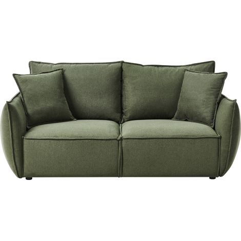 Sofá 3 plazas de tela asiento bajo profundo ancho respaldo acolchado acogedor moderno verde Kunes