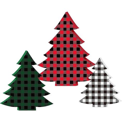 Décoration de table sapin de Noël en 3 pièces, panneau décoratif à carreaux Buffalo pour la maison, décoration d'étagère en bois (1/5)