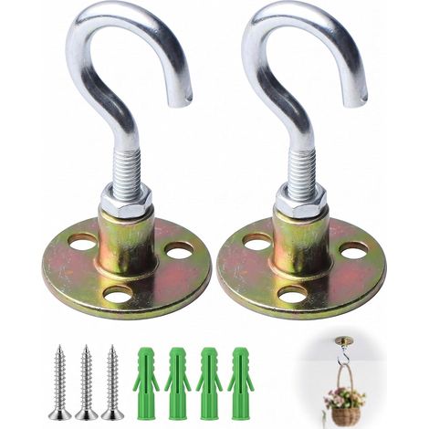 Lot De 2 Crochets De Plafond En Acier Inoxydable Avec Vis Et Chevilles Crochets De Fixation Au Plafond for Moustiquaires, Ventilateurs De Plafond (1/5)