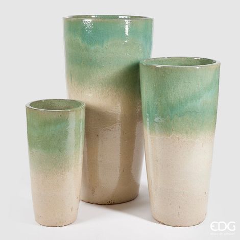 EDG Enzo De Gasperi Set 3 Pz Vaso Glaze H 100 Cm H 80 Cm H 60 Cm Green Mix