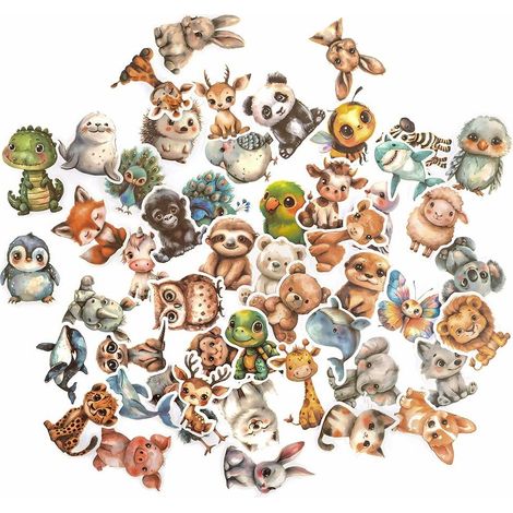 Autocollants en vinyle - animaux mignons 4-6 cm, 50 pièces