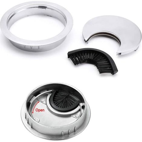 BR-Vie 2er-Set, runde Kabeldurchführungen zum Einbau, Kabeldesign aus gebürstetem Stahldraht, Kabelführung für Tisch und Schreibtisch, Durchmesser 60 mm, Silber-Perlchrom (1/4)