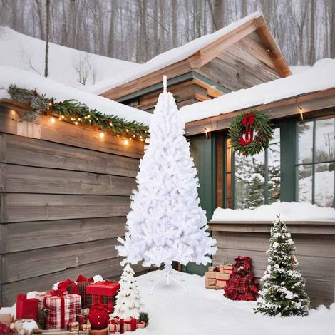 Arbre de Noël  Sapin de Noël artificiel avec branches épaisses blanc 210cm PVC (1/5)