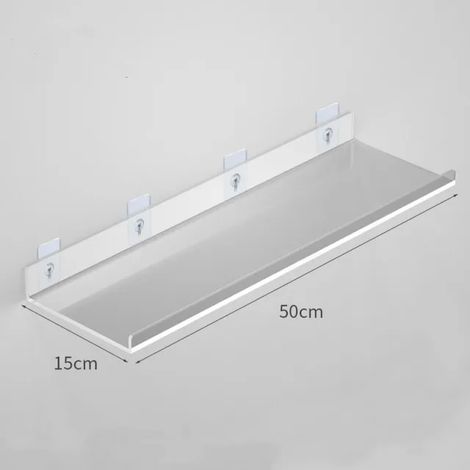 (U-50X15cm)1 étagère de rangement murale en acrylique transparent, support flottant pour livres, maquillage, présentoir pour salle de bain et cuisine (1/5)