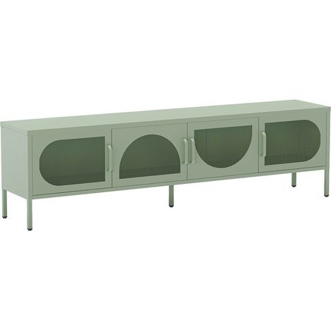 LIOVIA - Meuble TV 180 cm 4 Portes Ajourées en Métal Vert Menthe