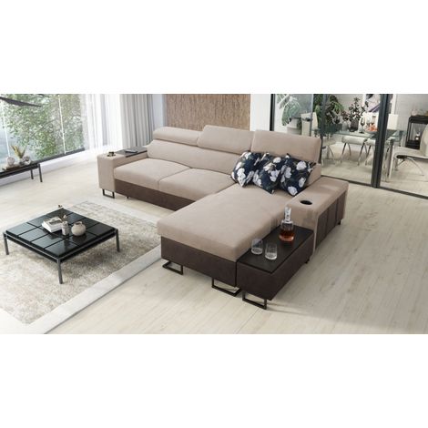 Luxuriöses, komfortables, modernes Ecksofa MELODY I MAXI Tauro/Freya Braun/Dunkelbeige Rechts (1/5)