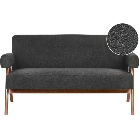 Sofá 2 plazas retro salón tapizado de bouclé patas de madera negro y marrón oscuro Tamre (1/5)