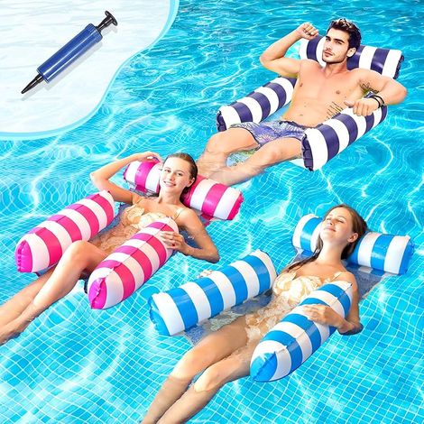 Bouee Piscine Adulte Matelas Piscine Gonflable Jeux Piscine Hamac Gonflable Piscine Fauteuil Bleu foncé + Rose + Bleu clair (1/4)