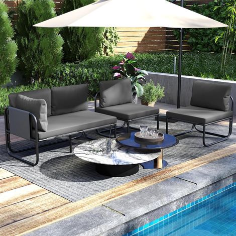 GOPLUS Canapé de Jardin 2 Personnes, Canapé-Lit Angle avec Coussin et 3 Oreillers, Dossier et Accoudoir Unilatéral, Structure Métallique, Banc d'Extérieur pour Jardin, Patio, Terrasse (1/5)