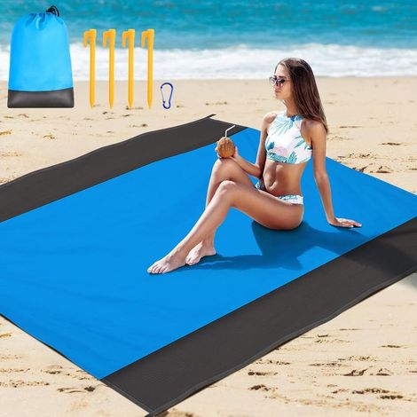 Couverture de plage anti-sable XXL 210x200 cm, idéale pour plage, camping, pique-niques. Tapis pliable parfait. (1/5)