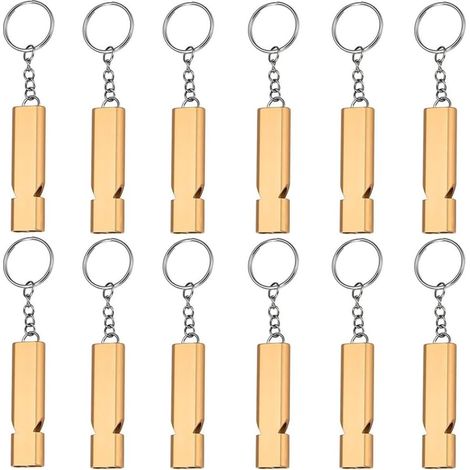 Paquete de 12 silbatos de emergencia potentes para supervivencia en exteriores, con doble tubo, silbato de rescate fino para natación, caza y oro.