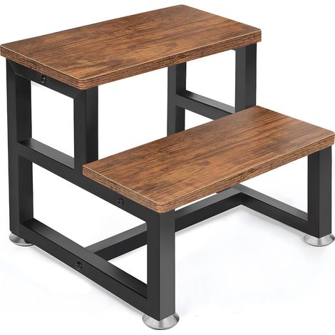 Marchepied Enfant 2 marches, Cadre métal Lourd, Repose-Pieds Bois Stable poutre inférieure épaisse fixe, jusqu'à 100 kg, tabouret pour enfant, cuisine, lit, salle de bain, chambre (1/5)