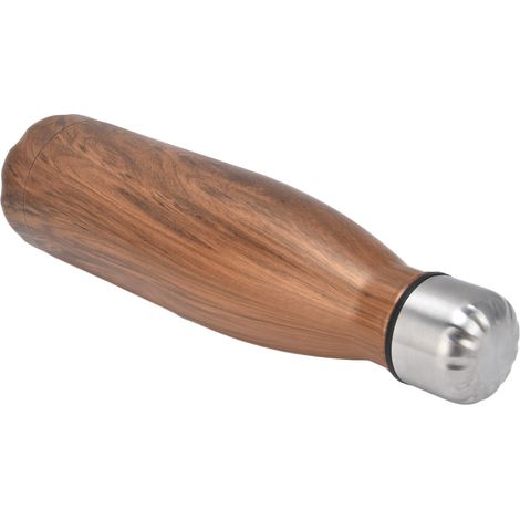 Thermoskanne in Colaform, Edelstahl-Wasserflasche für Schule, Outdoor-Sport, Camping, Wandern, Reisen, Holzmaserung (1/5)