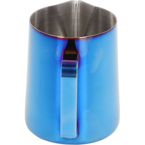 Milchaufschäumkännchen 350 ml aus Edelstahl 304 mit Graduierung und tropffreiem Ausgießer, Farbe: Titanblau. (1/5)