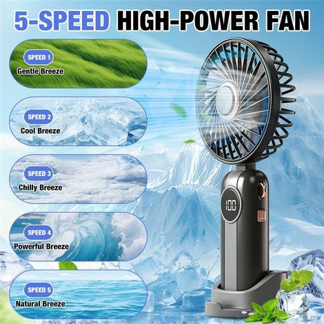 Ventilateur portable rechargeable main 5 vitesses 1200mAh pliable LED mini ventilateur de bureau compact USB voyage extérieur été (1/4)