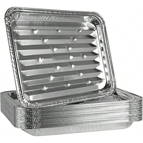 Plats à griller en aluminium, plats à griller au gril, protections de gril, surface inférieure nervurée durable pour gril BBQ, texture, jetable, lot de 10 (1/4)