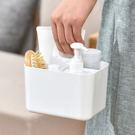 [Badezimmer-Organizer] Unterteiltes Ablageregal mit Fächern, PET-Material, Maße 15 x 11 x 12,5 cm, weiß (1/5)