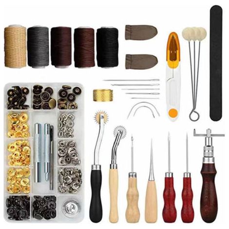 28-teiliges Lederhandwerkzeug-Set, Leder-Handwerkzeug-Kit für Nähen, Nähen, Gravieren, Prägen, Schneiden, professionelles Lederhandwerk-Zubehör, Modell: 28 Stück