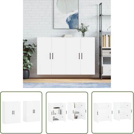 The Living Store Armoires murales 2 pcs blanc 69,5x34x90 cm - Meubles De Rangement - Buffet - Meuble Mural - Armoire Blanche - Armoire De Rangement (1/5)