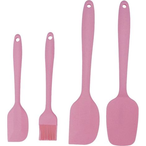 Silikon-Teigschaber – Spatel-Set – Backen und Kochen – Verstärkter Stahlkern – 4-teilig – Rosa