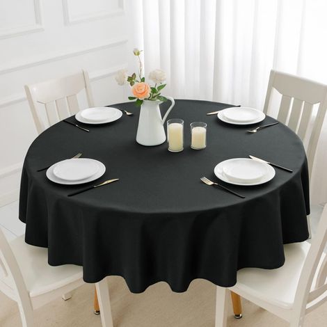 Nappe ronde 240 cm Noir Lavable Imperméable pour repas de famille & fêtes