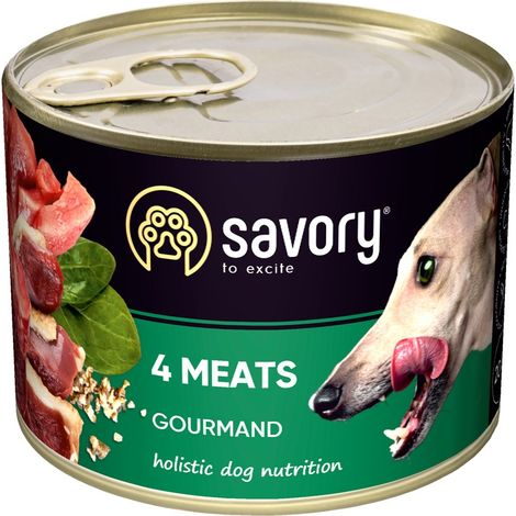 Comida húmeda sabrosa para perros adultos, 4 carnes, todas las razas, 200 g (1/2)