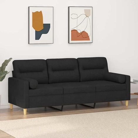 vidaXL Canapé 3 places avec oreillers décoratifs noir 180 cm tissu (1/5)