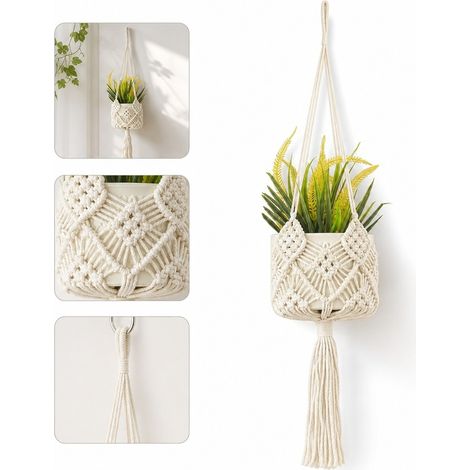 Suspension de Plante en Corde de Coton Tresse Macrame Style Boheme 20 x 20 x 1.5 cm (1/5)