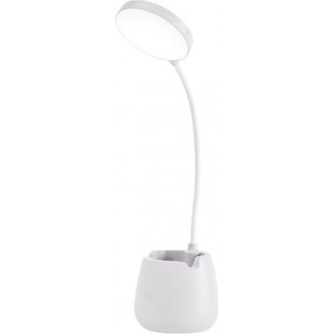 Lampe de bureau blanche pour bureau à domicile, dortoir, lampe de bureau tactile avec 3 modes de couleur, col de cygne flexible, rechargeable, lampe de bureau à intensité variable avec porte stylo et