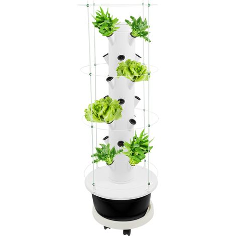 Kit de Culture Hydroponique avec support d'escalade et Plateau roulant avec roulettes, 28 Emplacements de Plantes 7 Niveaux Système D'irrigation de Tour Hydroponique de jardin vertical (Réservoir Noir (1/5)