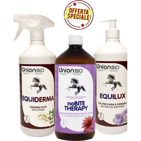 KIT DERMATITE: Equiderma lozione 1 lt  più  Equilux gel 1 lt  più  NoBITE THERAPY mangime 1 lt
