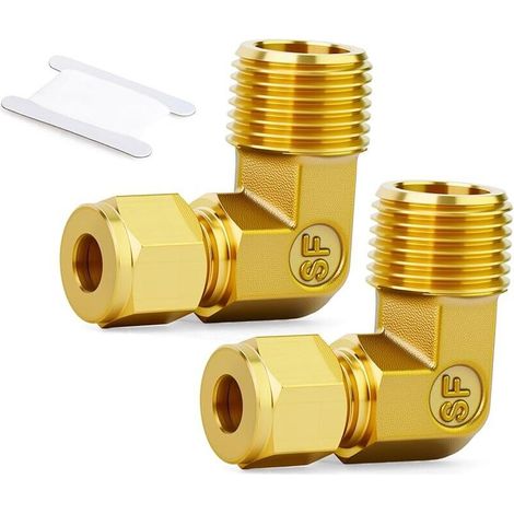 Conector de manguera de compresión de latón de 2 piezas y 90 grados, codo de 10 mm de diámetro exterior x conexión macho BSP de 1/2" GO-440
