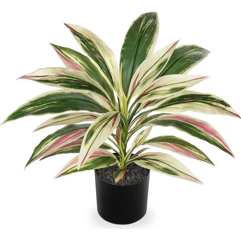Dracaena Plante artificielle en pot avec pot noir - Plante tropicale artificielle pour salle de bain, salon, bureau, étagère - Rose - 48 cm (1/5)