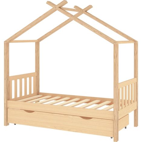 Lit simple Cadre de lit enfant avec tiroir bois de pin massif 80x160 cm