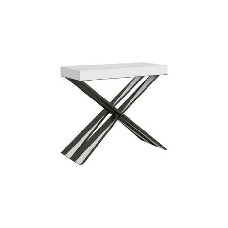 Console extensible bois blanc et pieds croisés métal 40 à 300cm Diair-Support 2 pieds-5 rallonges épaisses (1/5)