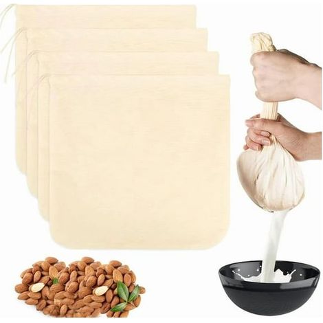 Nussmilchbeutel, 30 x 30 cm große, ungebleichte Baumwoll-Käsebeutel, wiederverwendbare Nussmilchbeutel, Käsebeutel für Mandeln, Käse, Joghurt, Saft, Tee, Wein, Suppe (1/5)