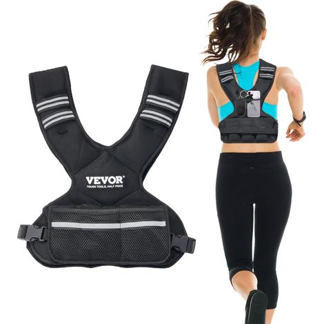 VEVOR Gilet leste reglable 5 a 9,1 kg, veste de poids avec 6 packs de poids en granules de fer et bande reflechissante pour hommes et femmes, equipement deentrainement pour musculation, course a pied