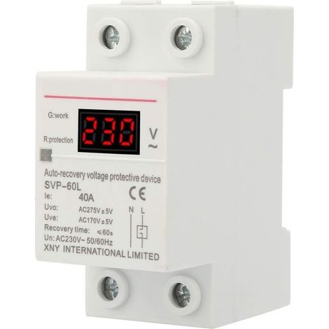 Stabilisateur de tension, parafoudre 230 V 40 A, régulateur de tension, dispositif de protection sur rail DIN (1/5)