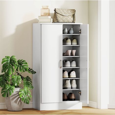 Mueble zapatero de 7 niveles con 6 baldas regulables, bisagras Soft-Close, blanco HAVRYA (1/5)